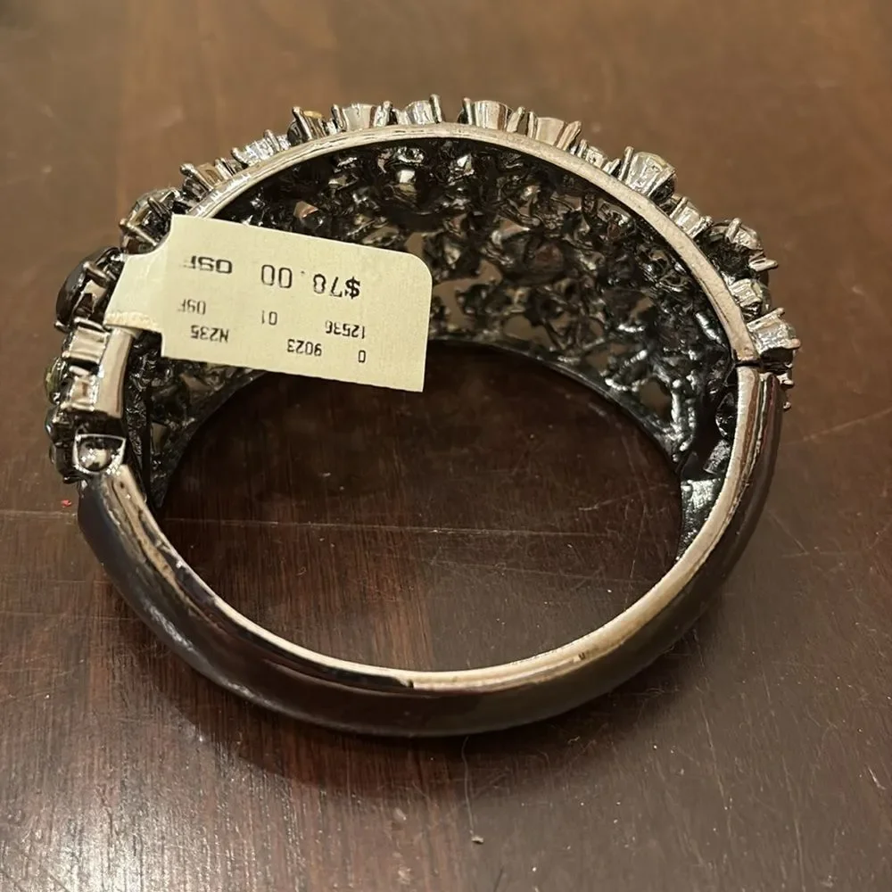 Glamorous Black and Silver Cuff Bracelet with Sparkling Stones